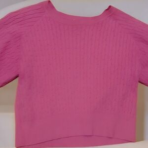 Chic Pink Cable Knit Crop TopLARGE Women's Solid Color Stand Collar Long Sleeve